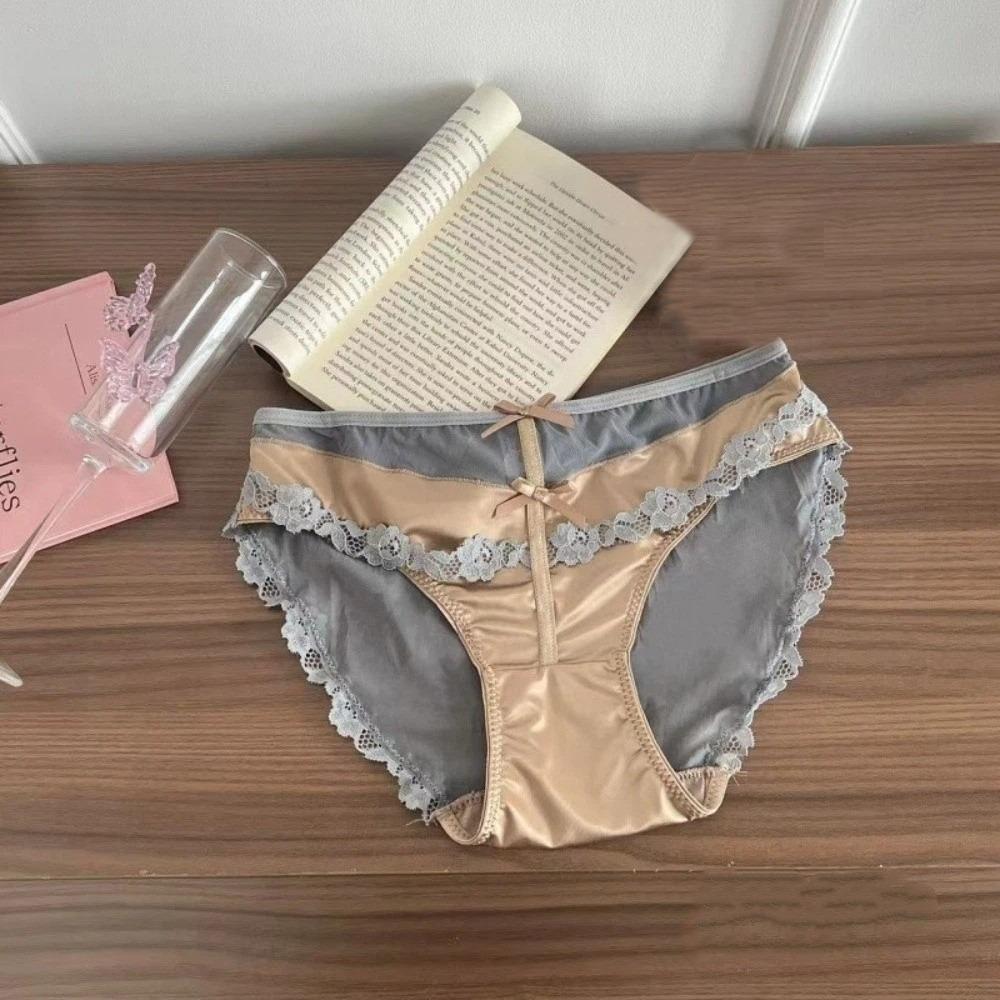Bow Underwear for Women Transparent Mesh Lace Briefs Lingerie Lace Flower Panties  Lady
