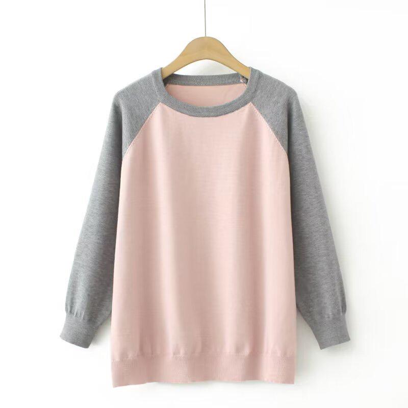 

2023 Spring Plus Size Women s Color Block Round Neck Sweater 2218 2XL