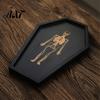 Solid Wood Trinket Tray Halloween Gothic Serving with Engraved Skeleton, Wooden Charcuterie Board, Casket Home Decor Accessories Shape Storage Platter