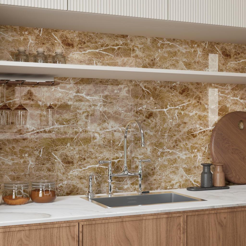 CRE8TIVE Marble-Look Wallpaper Sticker, Wall Sticker, Remake Sheet, Wall Sticker, Masking Tape, Brown, Glossy, Waterproof, Stain-Resistant, Heat-Resis