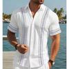 Men S Striped Short Sleeve Casual Hawaiian Shirt