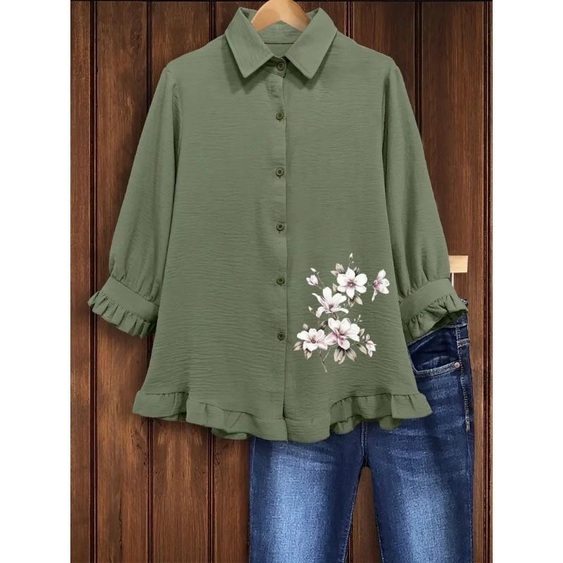 QICED Women's Fashion Casual Long Sleeve POLO Neck Blouses & Shirts Casual Chic