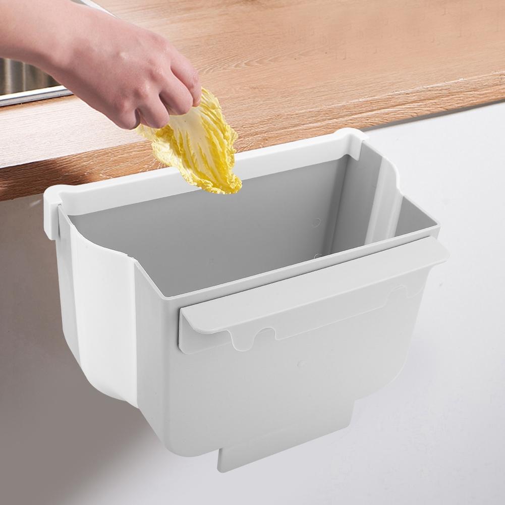 Household Wall Mounted Folding Trash Can Rubbish Garbage Bin for Home Kitchen OfficeGray