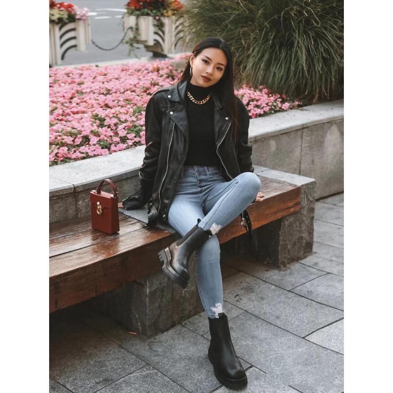 2023 New Women's Motorcycle Leather PU Imitation Leather Loose Jacket Black Jacket