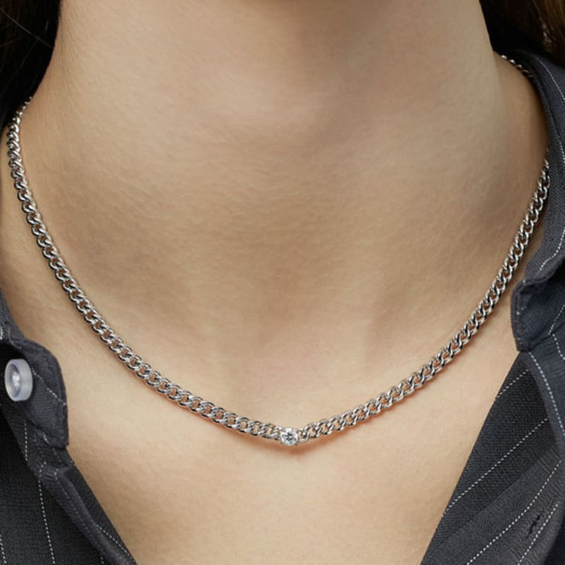 Hyeres-lor Essence Silver (W) Lab Diamond Curb Chain Necklace 0.3CT HL4N52435W9450