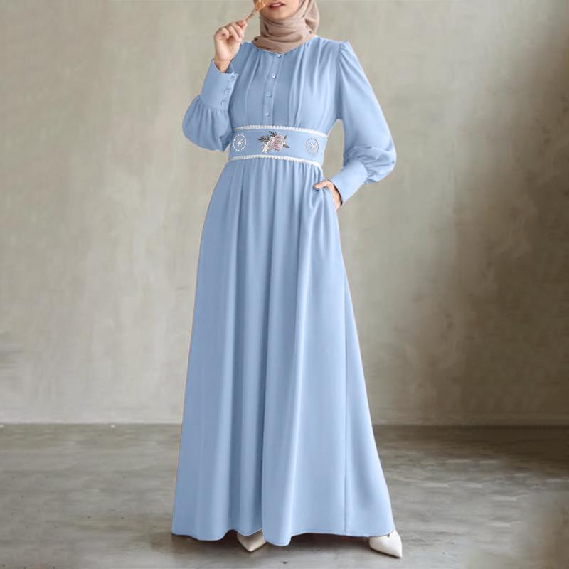 ZANZEA Muslim Casual Women Round Neck Long Sleeve Loose Print Dress