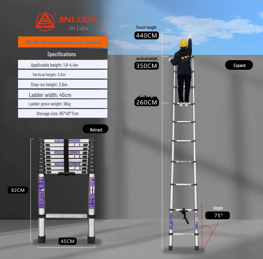 Jinluba Aluminum Telescopic A-Frame Ladder - Thickened, Stainless Steel, Bamboo Joint, for Household & Engineering Use