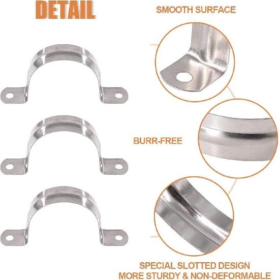 6 Pcs 4inch Rigid Pipe Strap,Two Hole Stainless Steel Strap U Bracket, Widened Tube Strap Tension Clip Assortment Kit Heavy Duty Pipe
