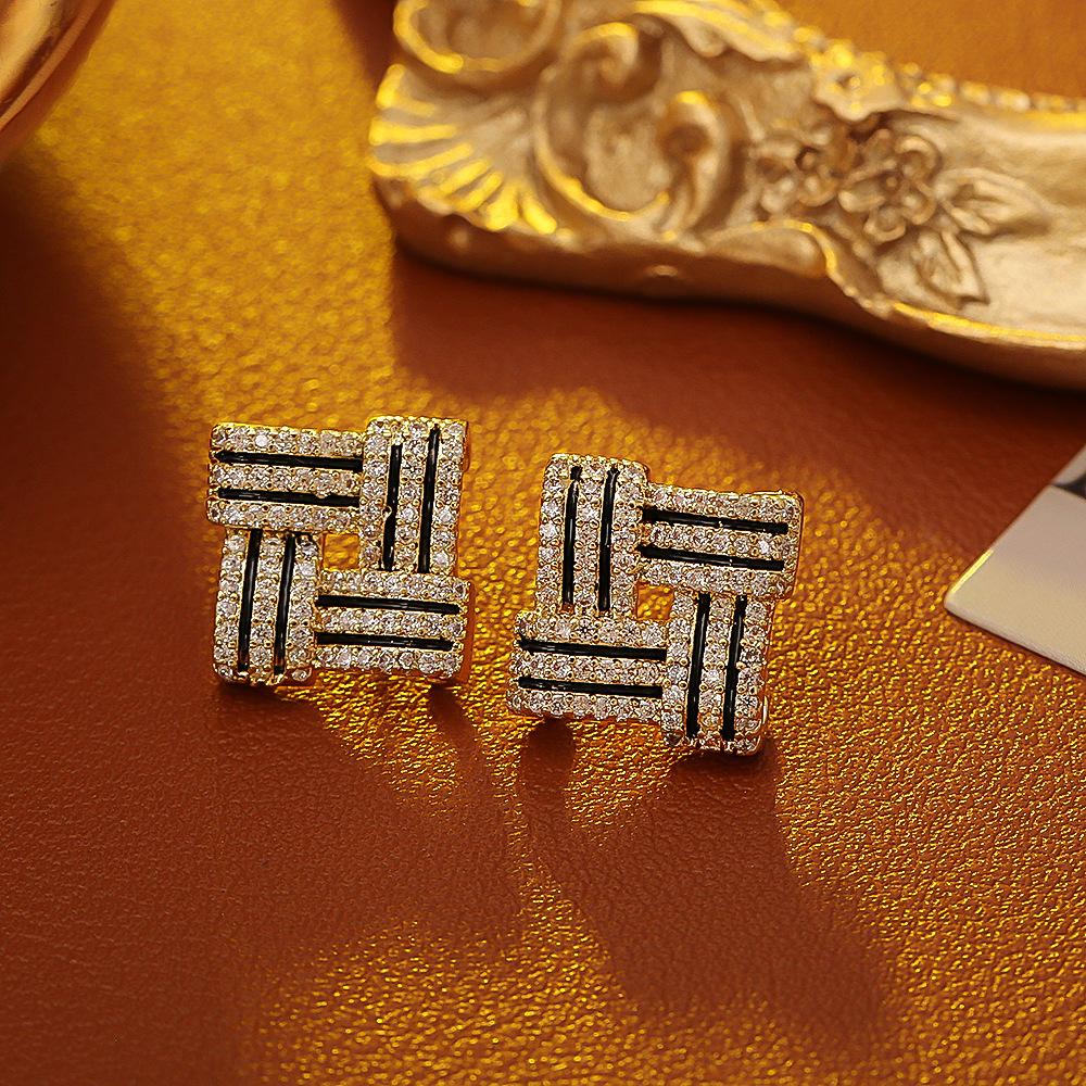 Fashionable Earrings With Retro Micro Inlaid Zircon Drip Oil Earrings For Women One Size