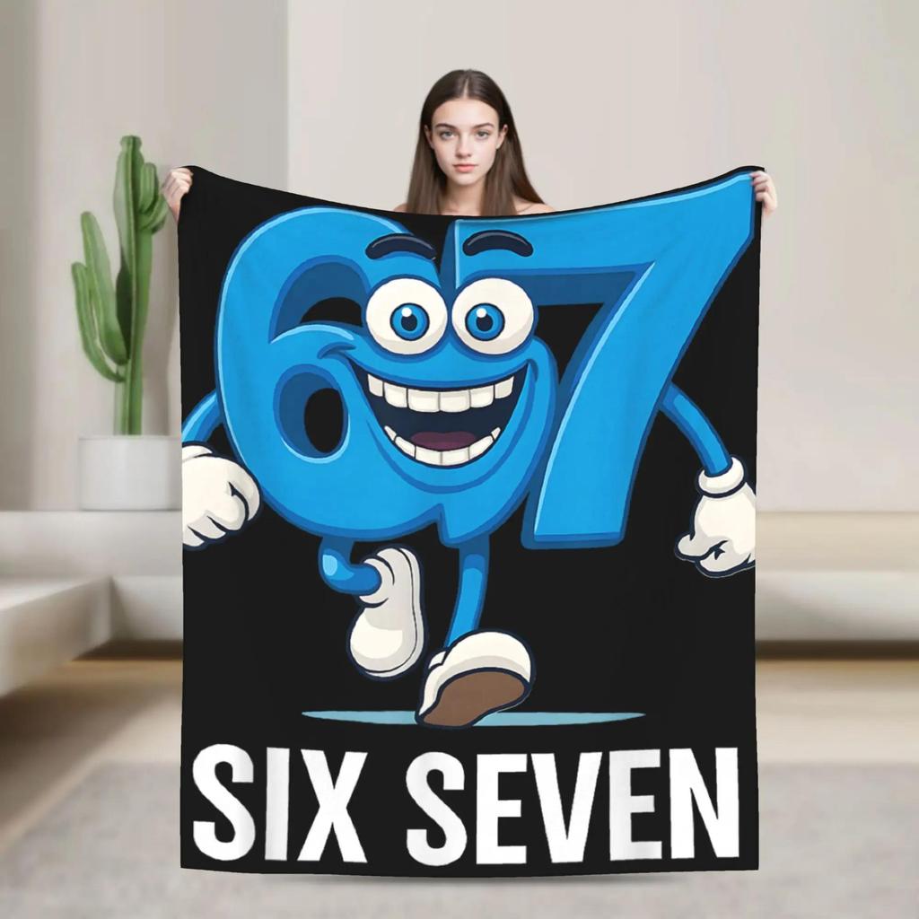 Cute Six Seven Funny Italian Brainrot Gaming Meme Flannel Blanket Autumn Warm Throw for Kids Outdoor Bedspread