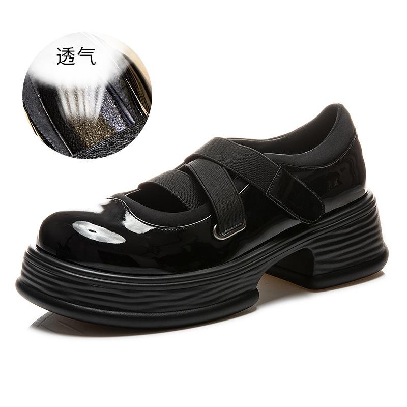 Leather Mary Jane shoes women's shoes 2025 spring new thick heel Velcro single shoes women's casual fashion loafers women's