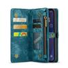 (Blue) Case for iPhone 15 Wallet Cover Trifold with TPU PC Handmade Leather Zipper Strong Magnetic Detachable Card Holder