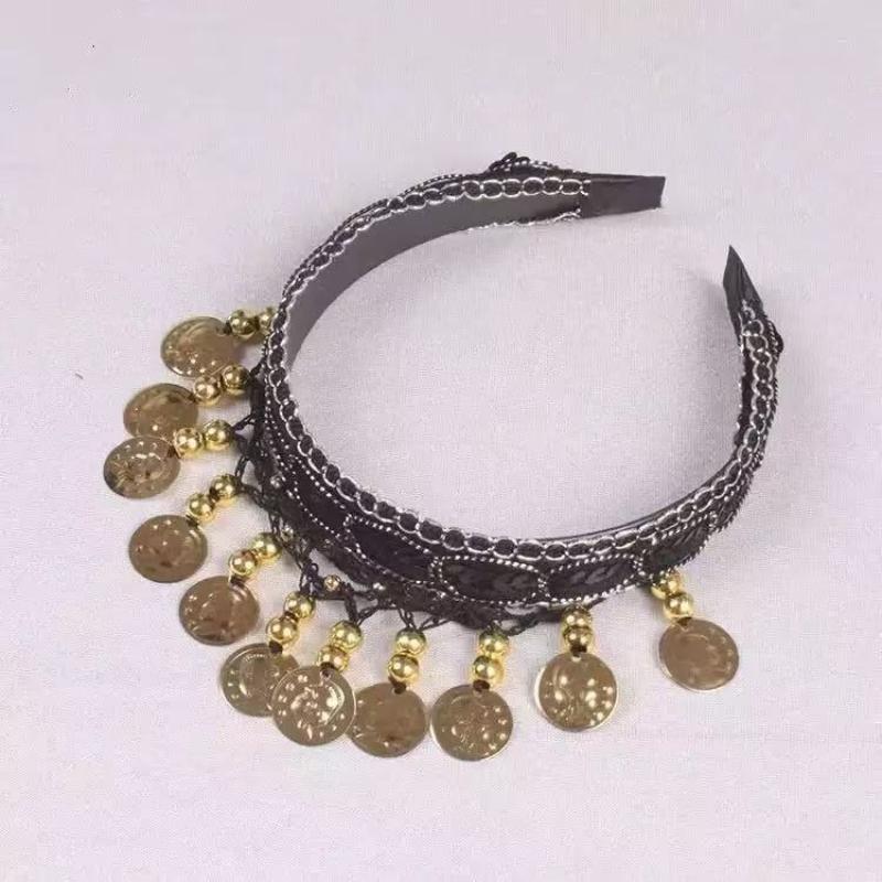 Ethnic Retro Belly Dance Headband With Red Sequin Coin Fringe Personalized Decorative Headpiece For Dance Performances