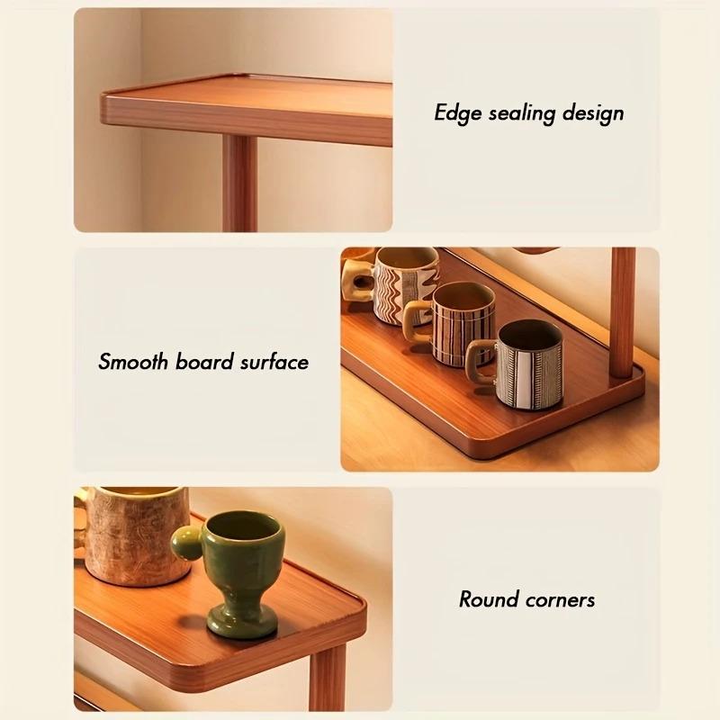 Versatile 2-Tier Wooden Storage Rack for Kitchen & Tea Room - Countertop Organizer with Decorative Handles, Ideal for Spices