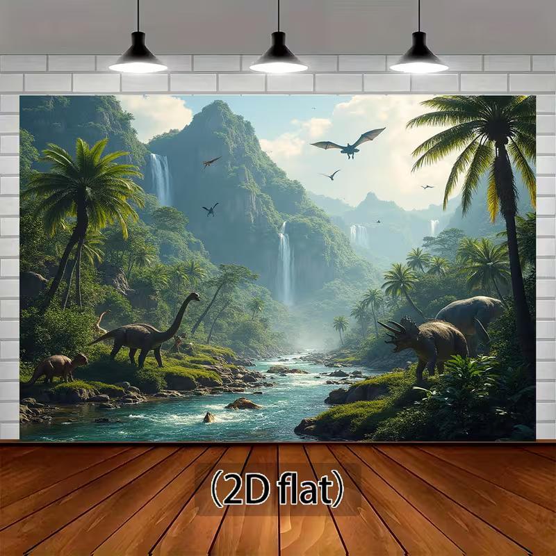 2D Jurassic Dinosaur Backdrop, Prehistoric Jungle Photography Background