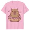 Cartoon Capybara Donut Y2k Tops Women T-shirt Summer Harajuku Fashion Streetwear Cute Kawaii Graphic Female Clothing Ulzzang Tees