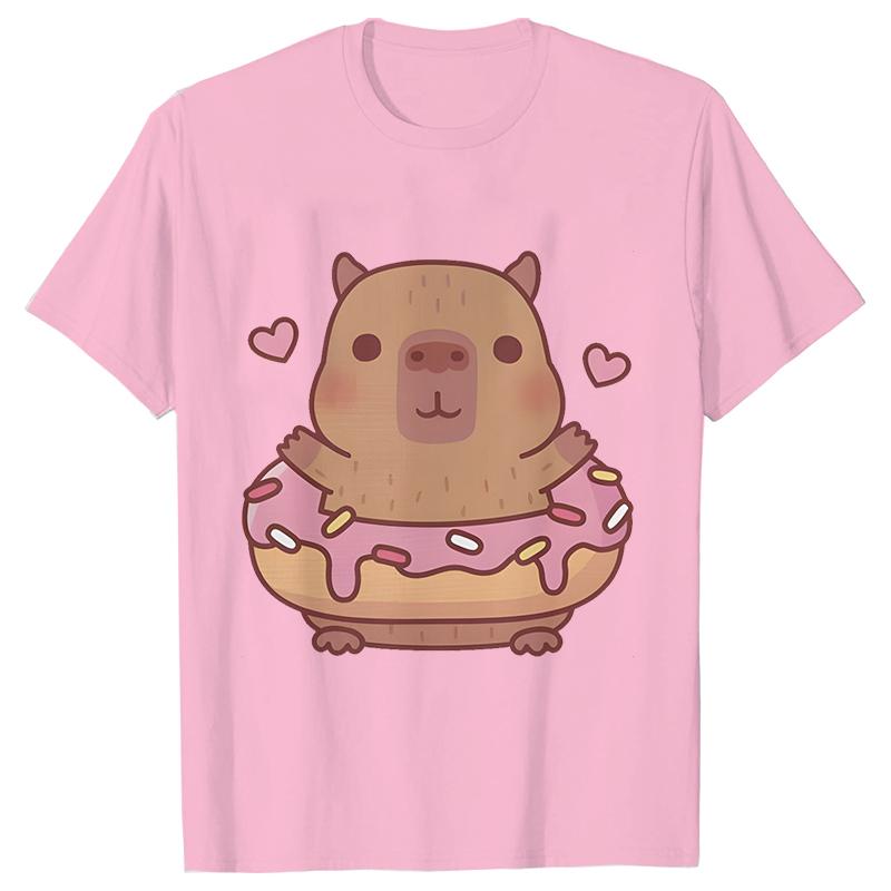 Cartoon Capybara Donut Y2k Tops Women T-shirt Summer Harajuku Fashion Streetwear Cute Kawaii Graphic Female Clothing Ulzzang Tees