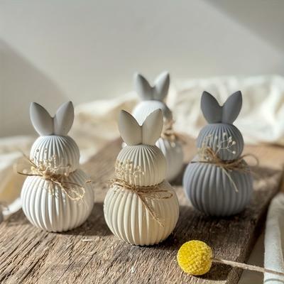 Resin Mold Striped Rabbit Ornament Epoxy Resin Dropper Silicone Mold DIY Easter Rabbit Candle Gypsum Clay Ornament Mold