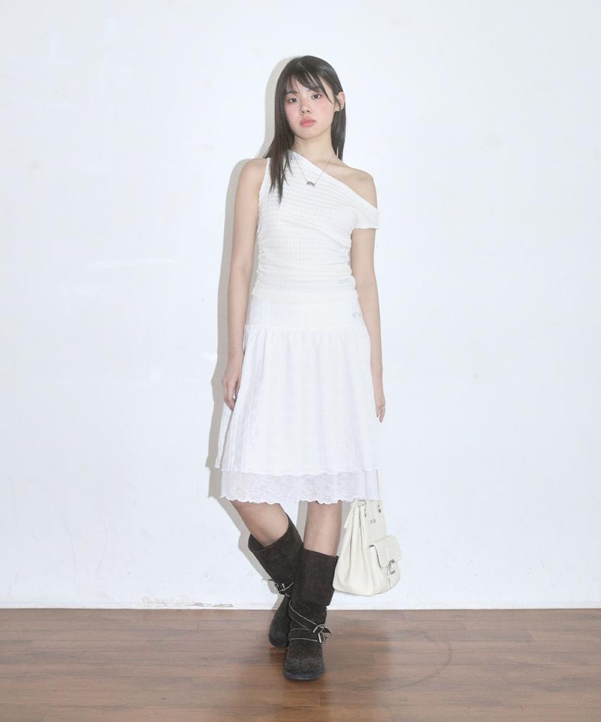 Aejeuon Lacy Check Skirt / White