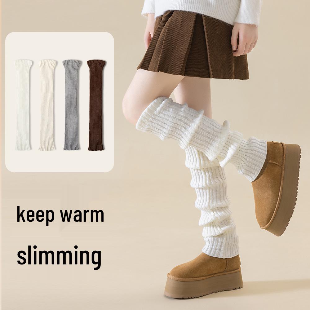 2025 A/W Women's Thick Knitted White Leg Warmers for Autumn/Spring - Hot Girl Style Calf Snow Boots Accessory.
