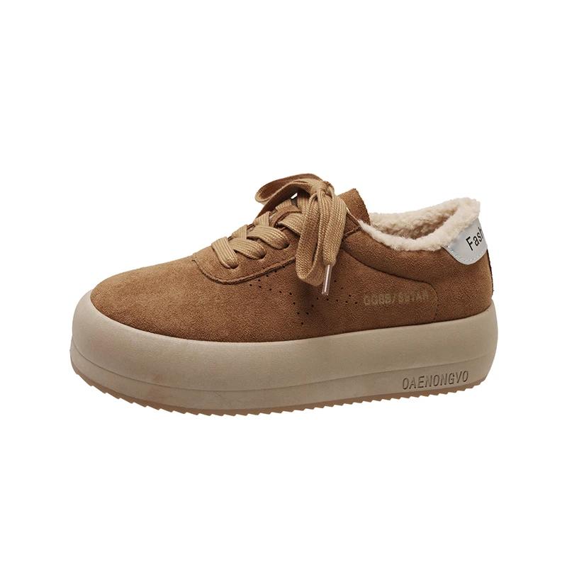Winter New Thick Soled Cotton Shoes Women's Fashion Suede Front Lacing Anti-slip Wear-resistant Low-top Shoes