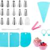 1set Piping Bags and Tips Set Cake DIY Decorating Kit with Stainless Steel Nozzle Reusable Silicone Pastry Cake Decorating Tools