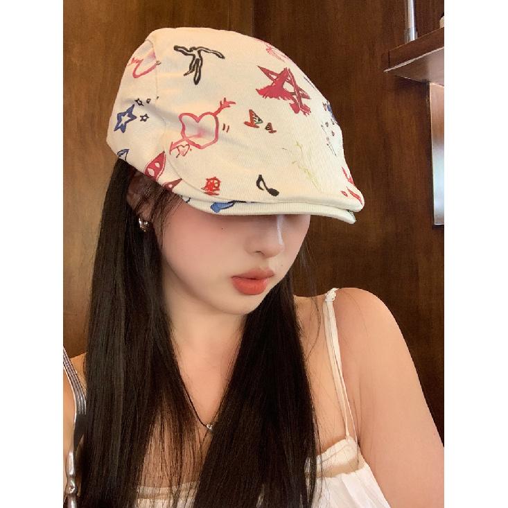 

Japanese sweet style~Vintage artistic forward cap for women, summer sun-shading beret, unique retro childlike cute duckbill cap Average Size（54-59cm）