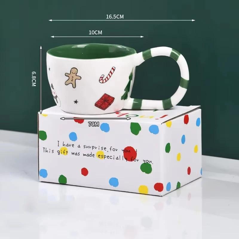 350ML Christmas Coffee Mug Hand Pinched Ceramic Cup Winter Afternoon Tea Cup Large Capacity Water Bottle with Handle Drinkware
