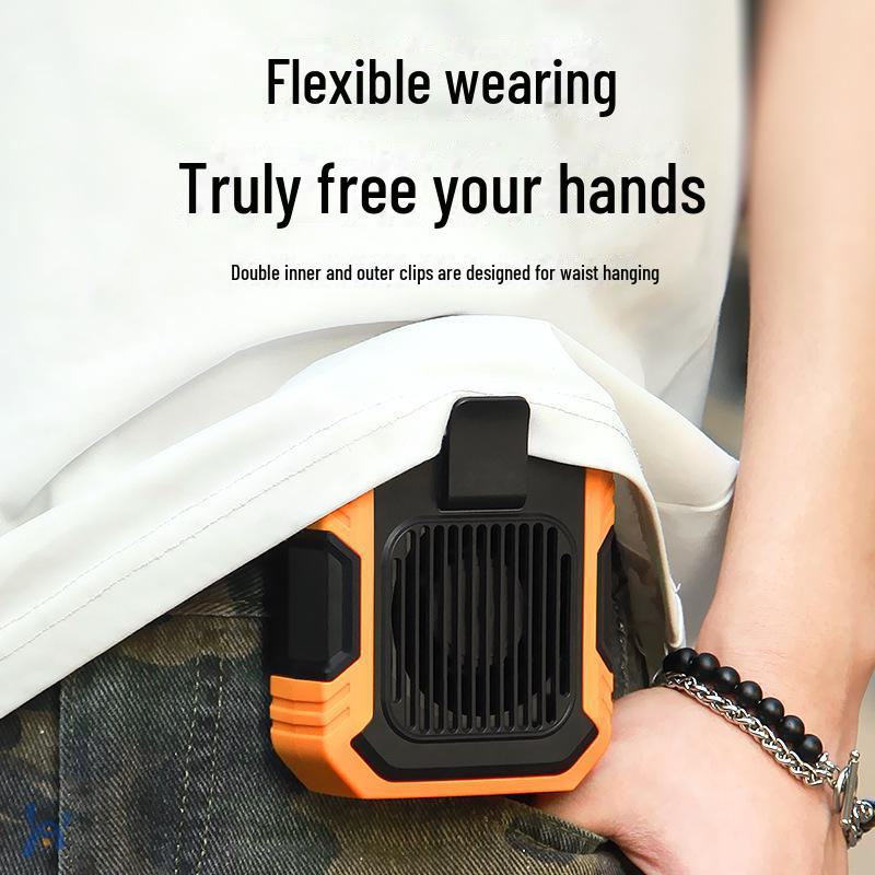 Tragbarer, wiederaufladbarer, an der Taille hängender elektrischer Ventilator: Große Kapazität, starker Wind, Kühlung im Freien