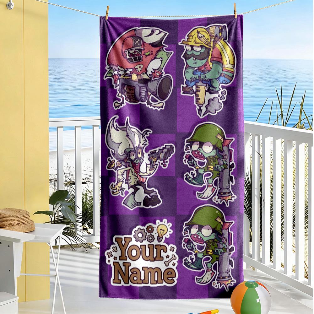 Plants Vs. Zombies Customize Your Name Beach Towel Soft Durable Quick-Dry Suitable for Swimming Gym Camping Yoga Vacation