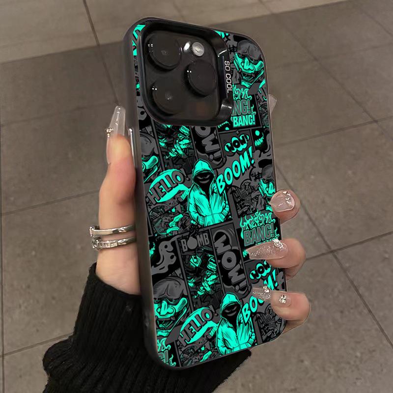 Black Comic Style Phone Case For iPhone 14 Pro Max Plus 16 15 11 12 13 Pro Max Mini X XS XR 7 8 Plus SE Shockproof Cover