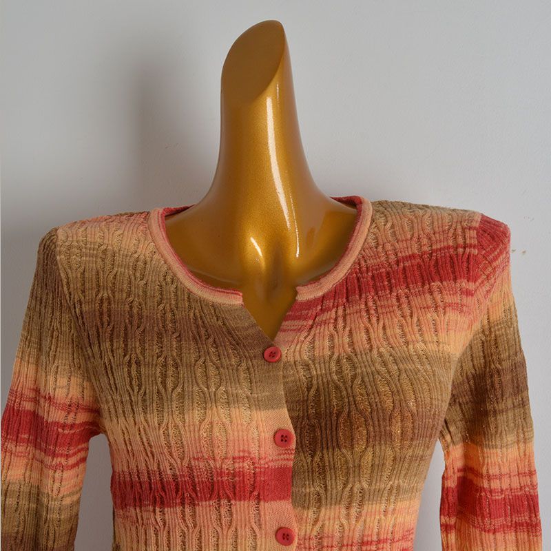 Spring & Fall New Arrival Gradient Stripes round Neck Single Breasted Knitting Cardigan Women's Clothes Thin Loose Slimming Long Sleeve Top