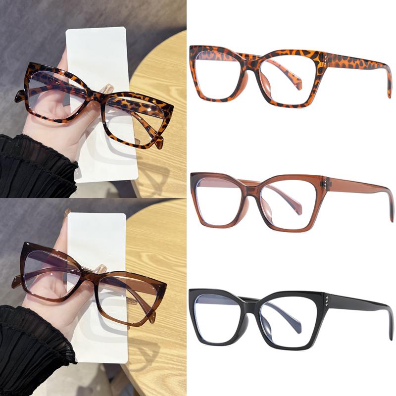3pcs Sets Square Fashion Cat Eye Glasses Frame  Women Men New Oversized Brand Eyeglasses Anti Blue Light Flat Mirror Unisex