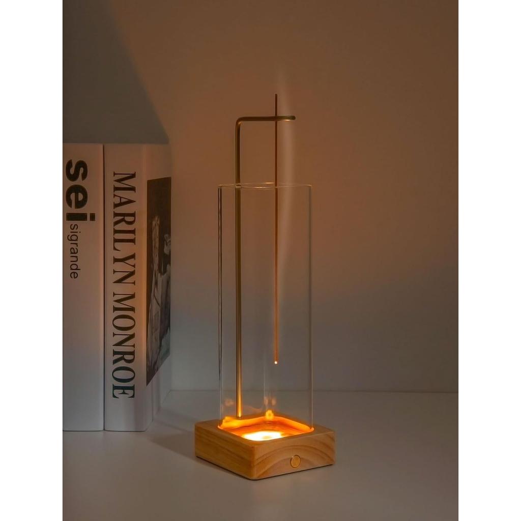 Incense Holder Stylish Stick LED Ambient Light Stand Type-C Rechargeable Three Color Switch Stepless Dimming Glass Suitable Home Office Meditation +