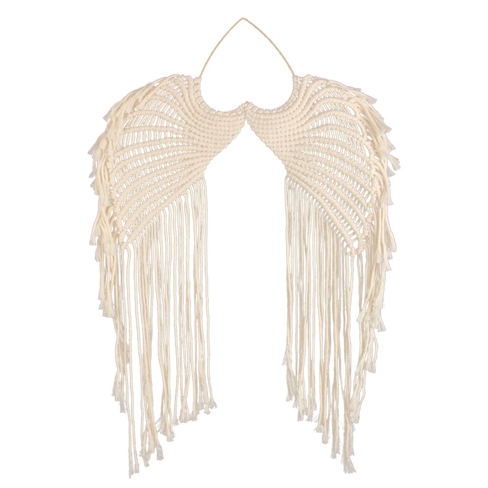 Angels Wing Shaped Macrame Tapestry Retro Cotton String with Long Tassel Elegant Ornament Decoration for Apartment Dorm Room