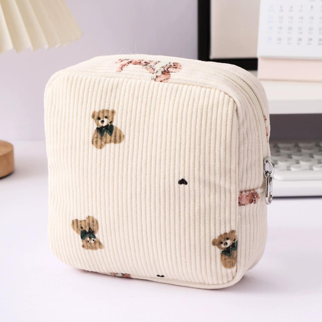 Small Makeup Bag for Purse Corduroy Cosmetic Bag for Women with Slip-in Pockets Travel Purse Essentials Lipstick Bag