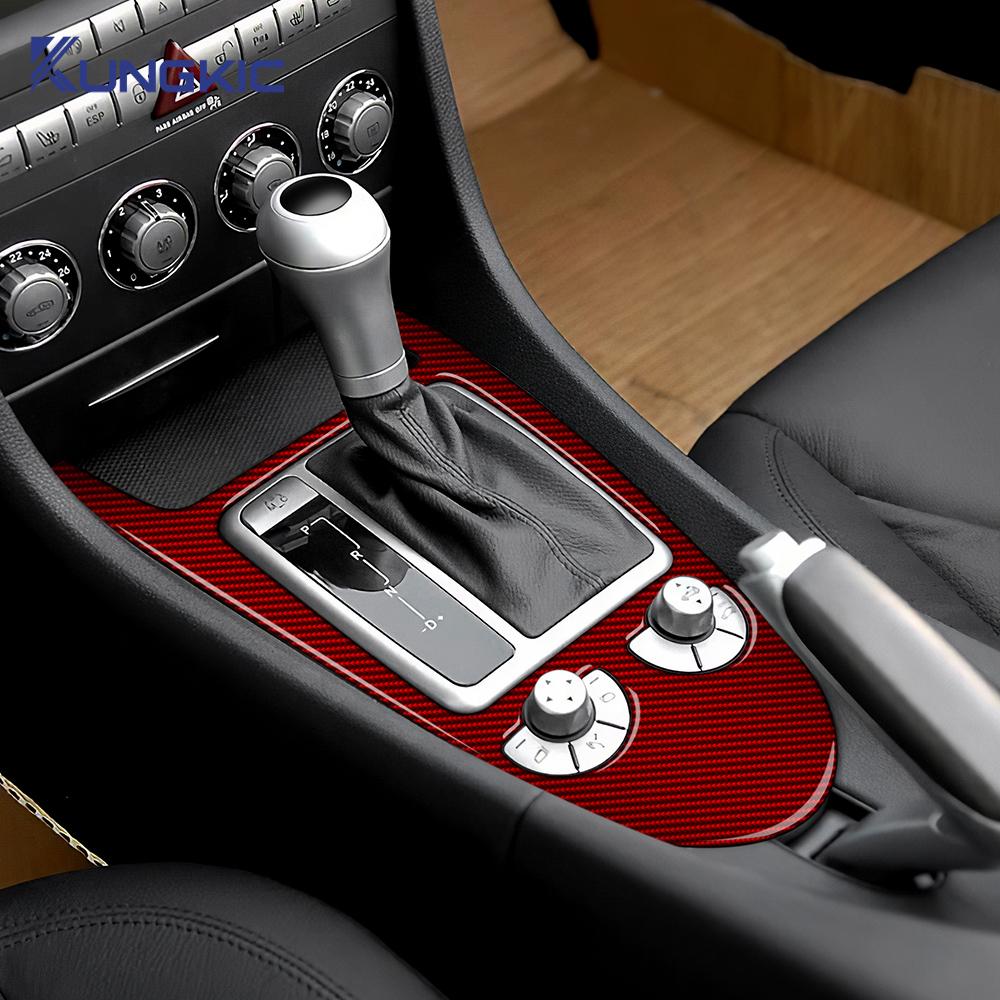 Car Central Control Gear Shift for Mercedes Benz SLK R171 2004 2005 2006 2007 2008 2009 2010 Real Soft Carbon Fiber Trim Sticker