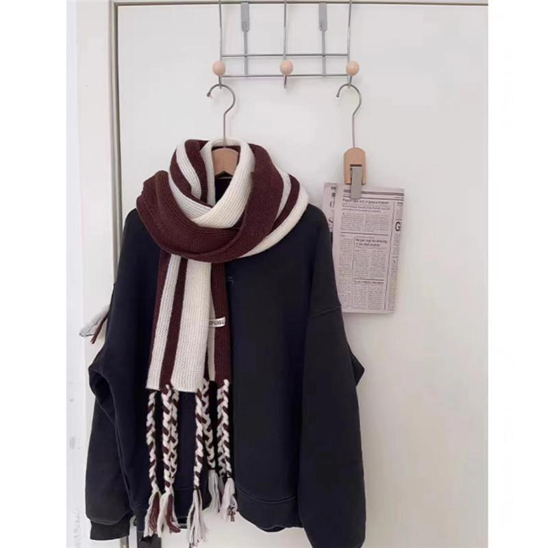Personalized Striped Tassel Scarf Women's Autumn and Winter Shawl Street Style Cool Thickened Warm Scarf High End Couple