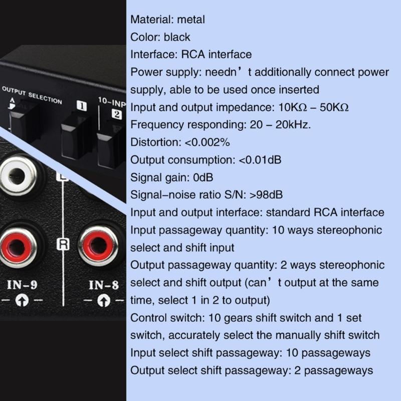10 in 2 out/2-In 10-Out Sound Signal Selection Switcher Switching Comparator Double Way Easy Switching 10Hz-50KHz