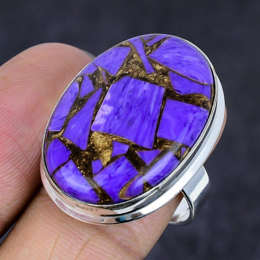Kupfer Charoit Edelstein 925 Sterlingsilber Schmuck Ring Größe 9