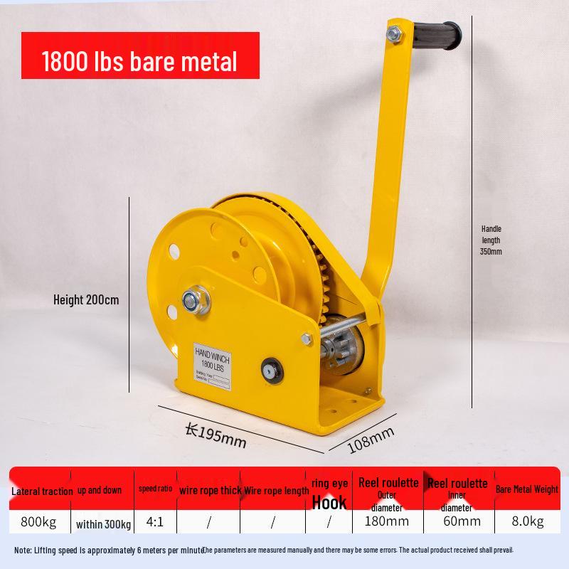 Hand Crank Winch, Two-Way Self-Locking with Brake, 800 lb Puller, High Carbon Steel Manual Winch