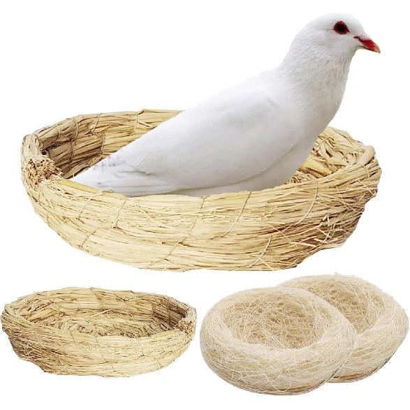 Fhiny Плетеное гнездо для птиц ручной работы с подкладкой из кокосового волокна Плоское основание Соломенное гнездо-кровать для птиц Высиживание и насест для голубя, голубя, попугая, черепахи, перепела