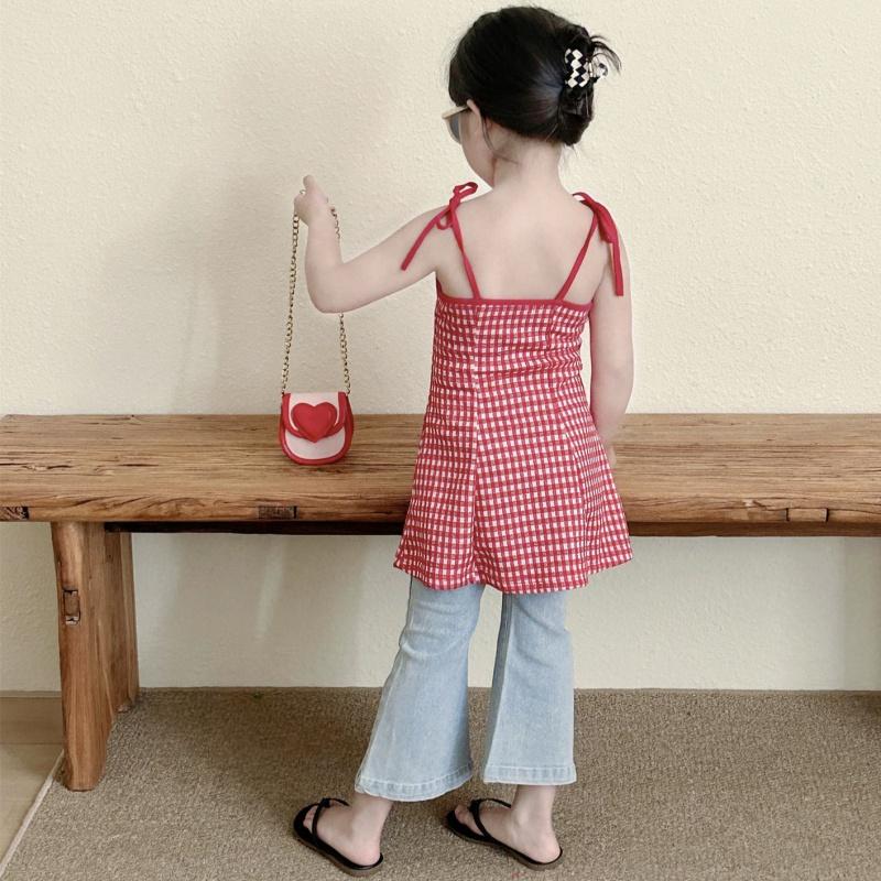 Rochie de vară tip furou pentru copii Rochie de soare Rochie cu carouri roșii și albe pentru fete Rochie pentru copii