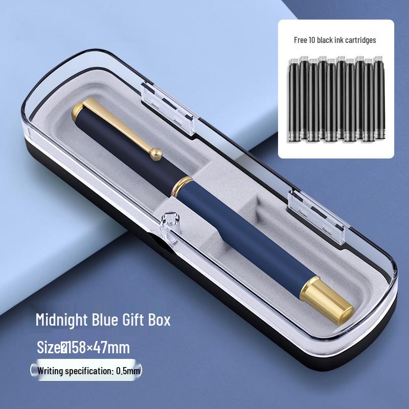 Luxury Signature Fountain Pen Set with Logo Printing, Gift Box, Replacement Ink Cartridge, and Metal Pen Holder