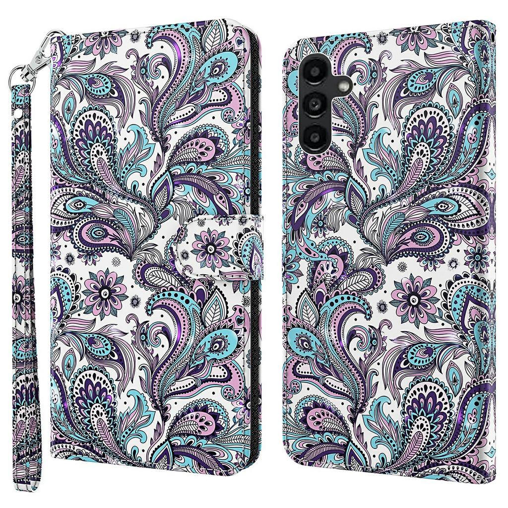 For Samsung Galaxy A55 5G Magnetic Phone Case 3D Pattern Folio Stand Cover with Wrist Strap