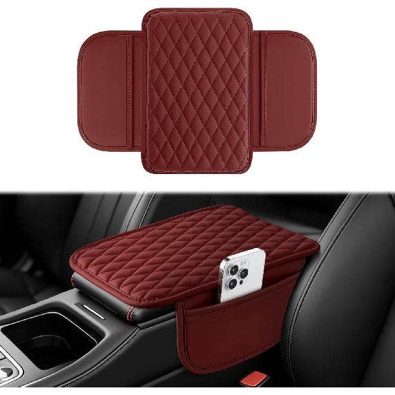 Amiss Car Center Console cover,Upgraded Leather Car Armrest pad,Belt 2 A Storage pocket,Universal Waterproof pad,Anti-slip Car Interior