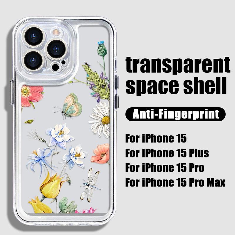 Clear Phone Cover All Inclusive Floral Case For Iphone 16 15 Plus 14 13 12 Mini 11 Xs Xr 7 Samsung S24+ S23 A54 Silicone Soft Butterflies Print Cover