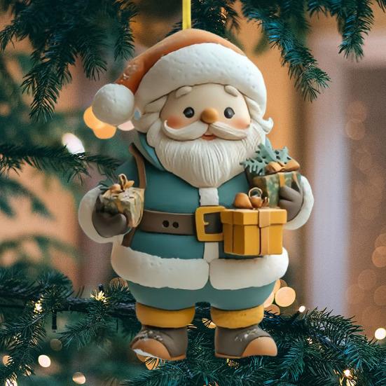 Santa Claus Ornaments 2D Acrylic Cartoon Santa Pendant Christmas Tree Hanging Decoration for Holiday Tree Home Decor