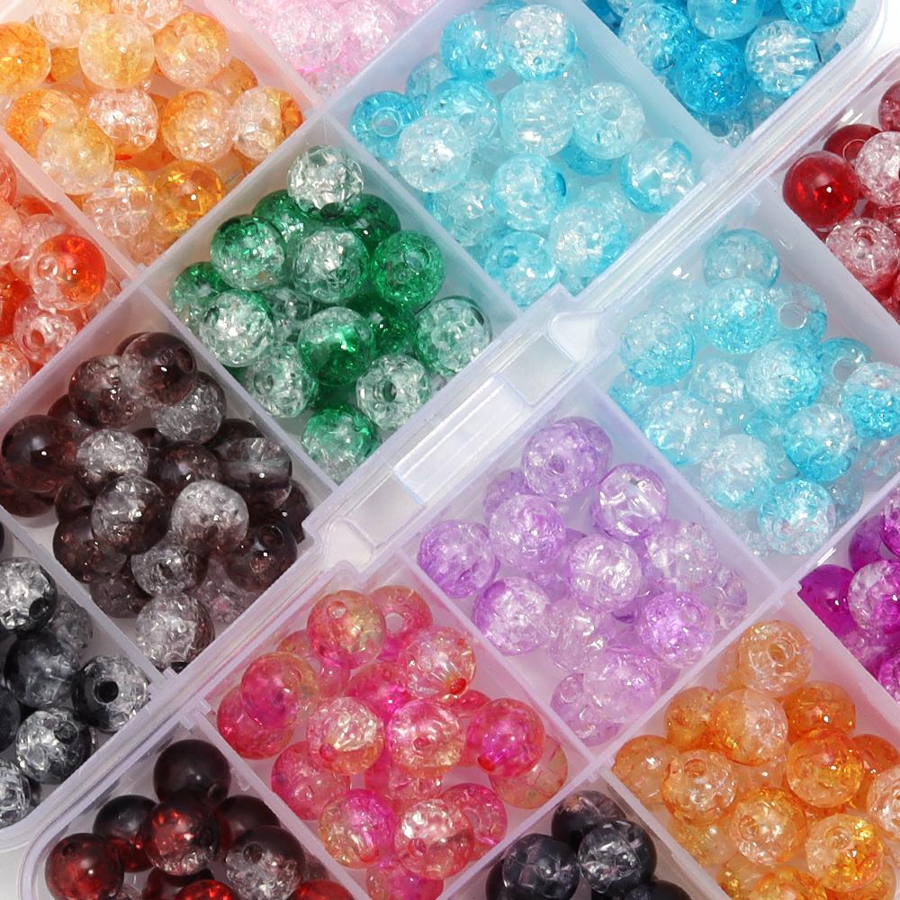 200Pcs/Box Glass Beads Bracelet Making Kits 8mm Acrylic Crackle Crystal Beads For DIY Jewelry Making Bracelets Necklace Supplies