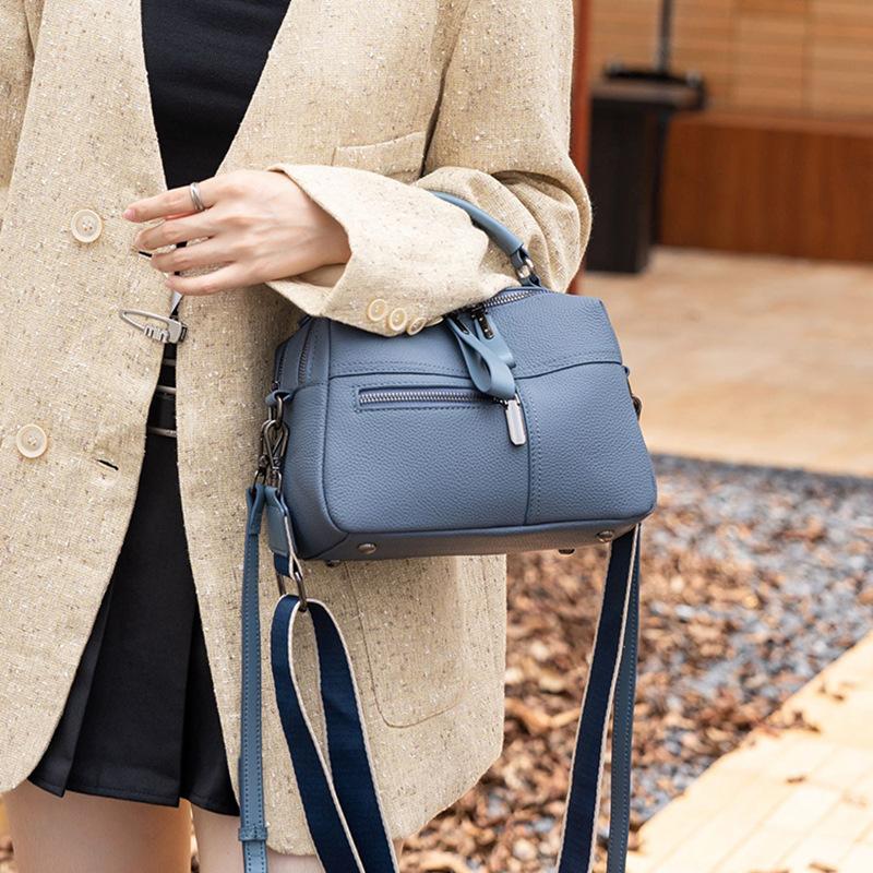 Mjuk Läderhandväska Äkta Läder Kuddväska Enkelaxelväska Crossbody Liten Fyrkantig Väska